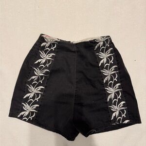 Vintage Black High Waist Women's Shorts with White Embroidery Stockton Of Dallas